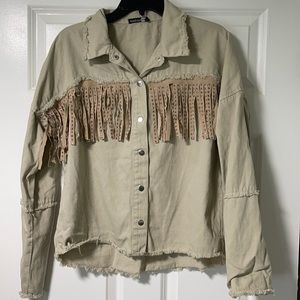 Studded Tassell Front Denim Shirt Jacket boohoo